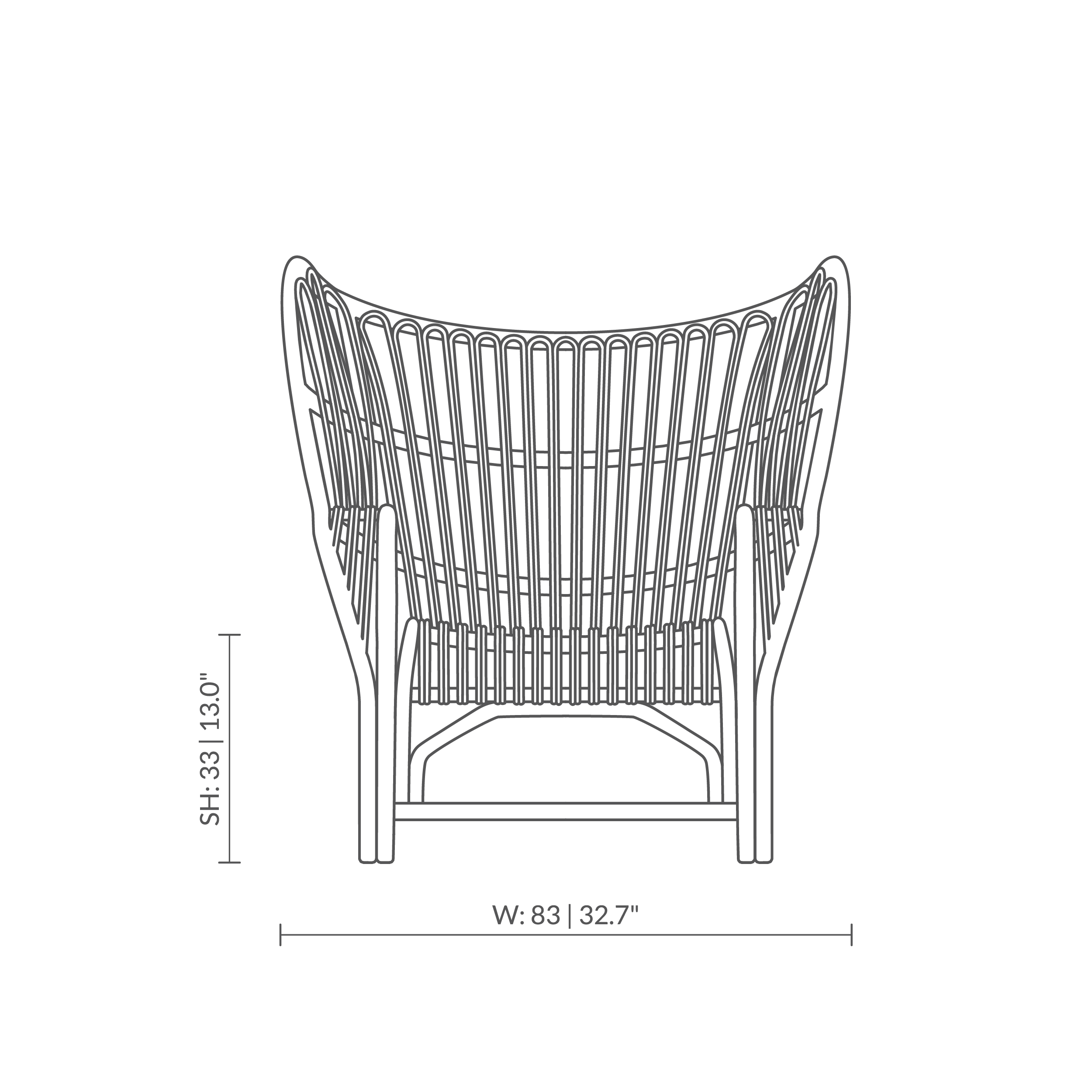 Este es un dibujo dimensional de VB-17 - Teddy Lounge Chair. Dibujo técnico con las medidas del producto.