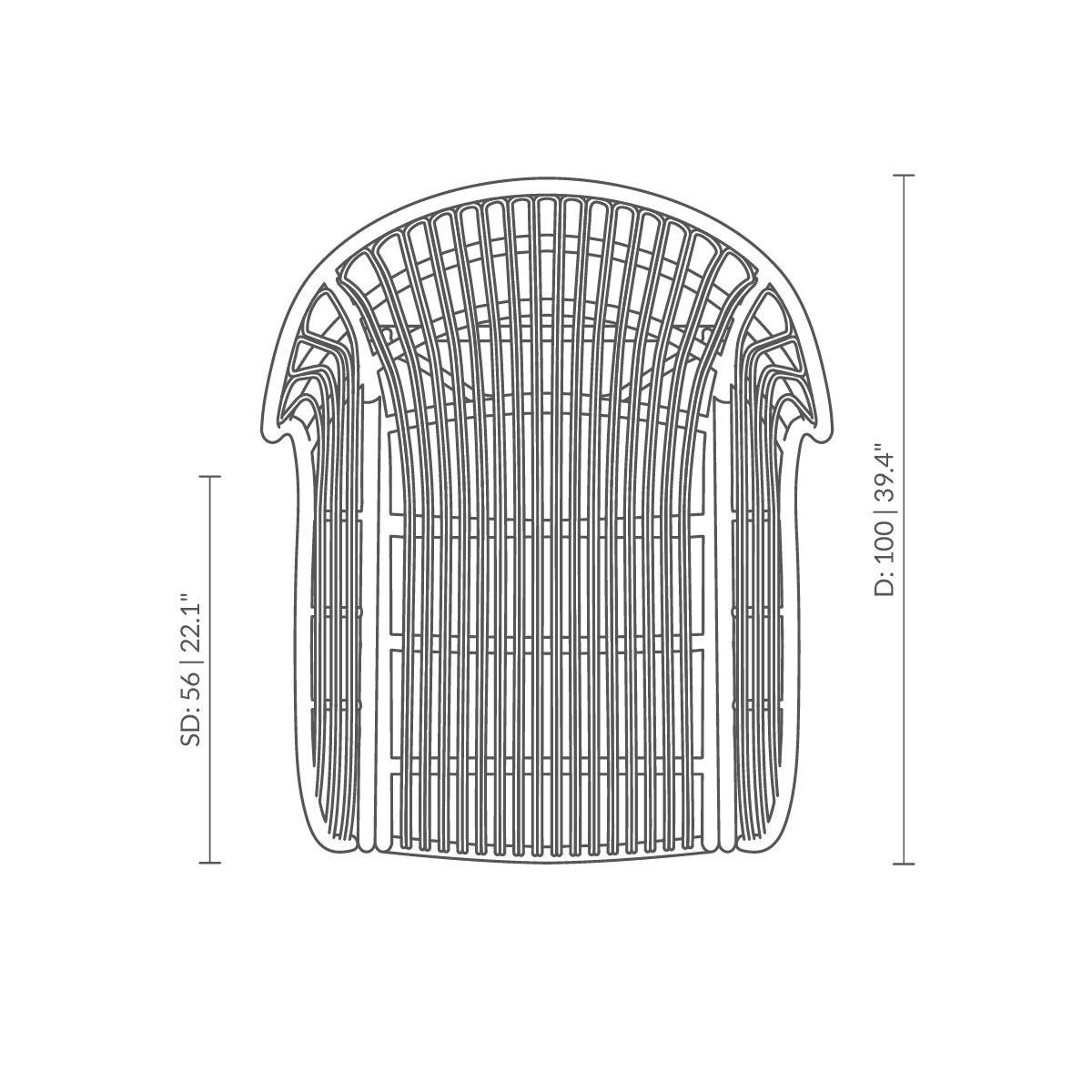 Este es un dibujo dimensional de VB-17 - Teddy Lounge Chair. Dibujo técnico con las medidas del producto.