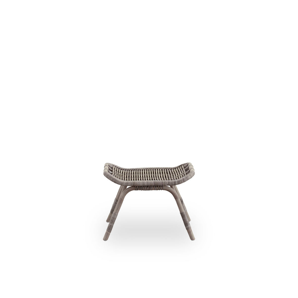 Front view of the Monet footstool in taupe color handcrafted from high-quality Indonesian rattan.