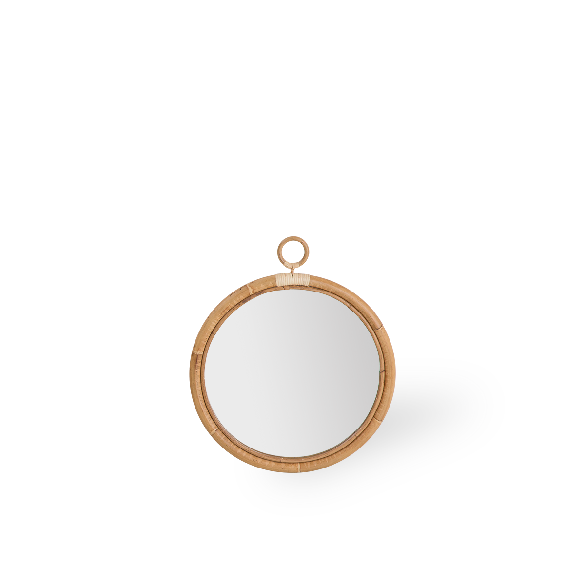 Espejo redondo de ratán Ella, tamaño Large, con un diámetro de 50 cm. Hecho a mano con ratán indonesio de alta calidad.