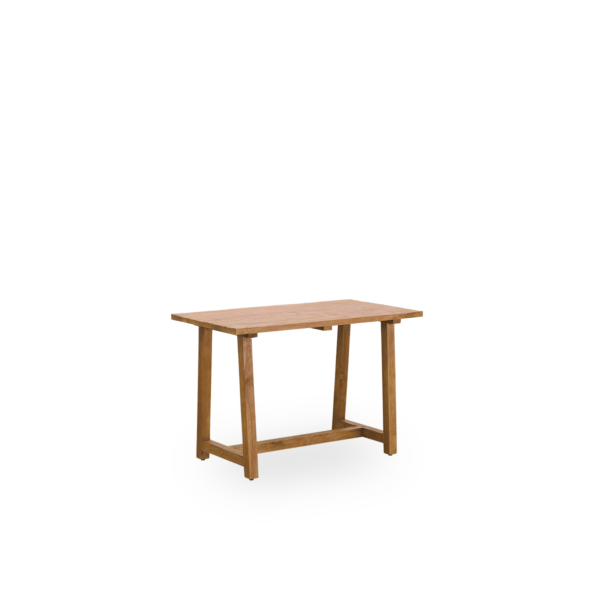 Vista lateral del escritorio de interior Lucas de teca en elegante teca patinada con aspecto rústico en color castaño natural.