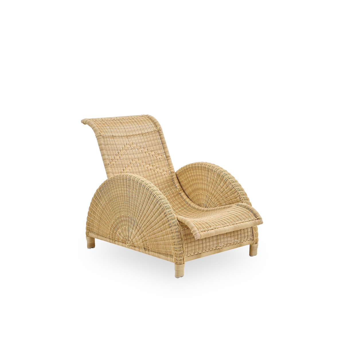 Vista lateral de la silla lounge exterior Paris, diseño icónico de Arne Jacobsen. Estructura de aluminio completamente tejida con ArtFibre.