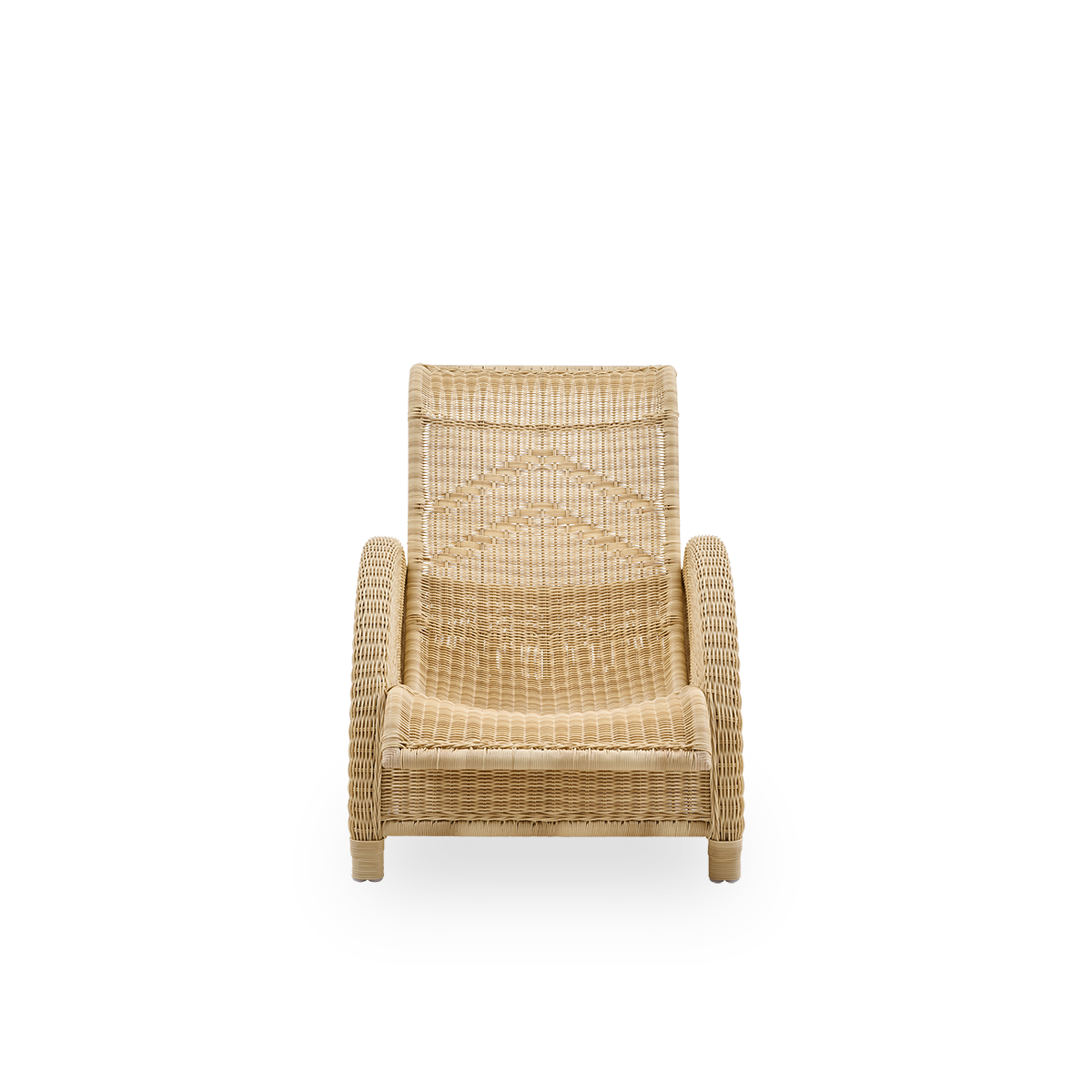 Vista frontal del sillón lounge exterior Paris, diseño icónico de Arne Jacobsen.
Estructura de aluminio completamente tejida en ArtFibre.