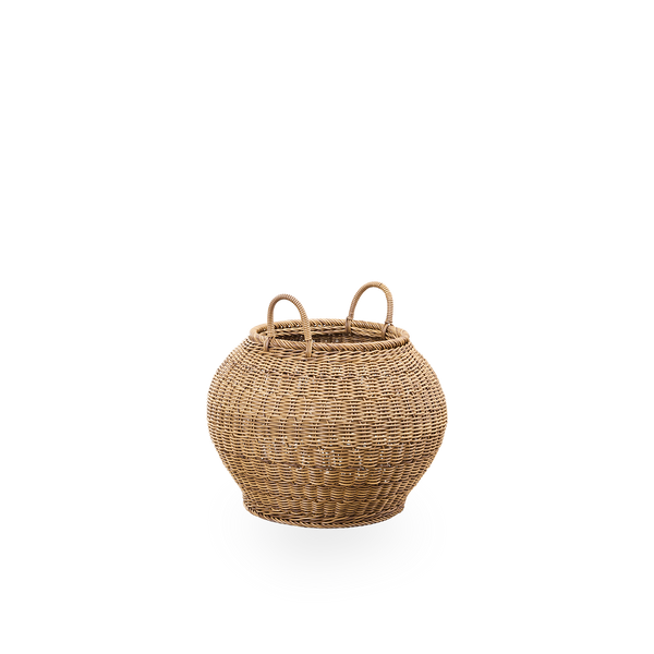 Cesta exterior Smilla con asas en color castaño, tejida a mano con 70 % de ArtFibre reciclado y 30 % nuevo. Cesta exterior grande, altura 57 cm.