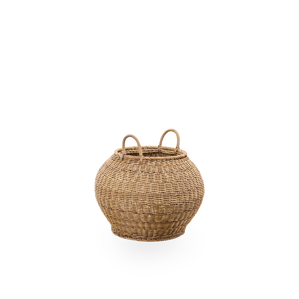 Cesta exterior Smilla con asas en color castaño, tejida a mano con 70 % de ArtFibre reciclado y 30 % nuevo. Cesta exterior grande, altura 57 cm.
