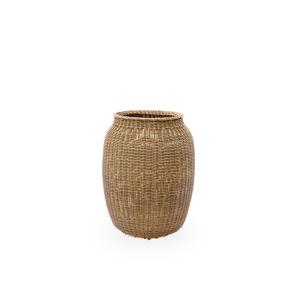 Cesta exterior Alma en color castaño, tejida a mano con 70% de ArtFibre reciclado y 30% nuevo. Ø60 cm.