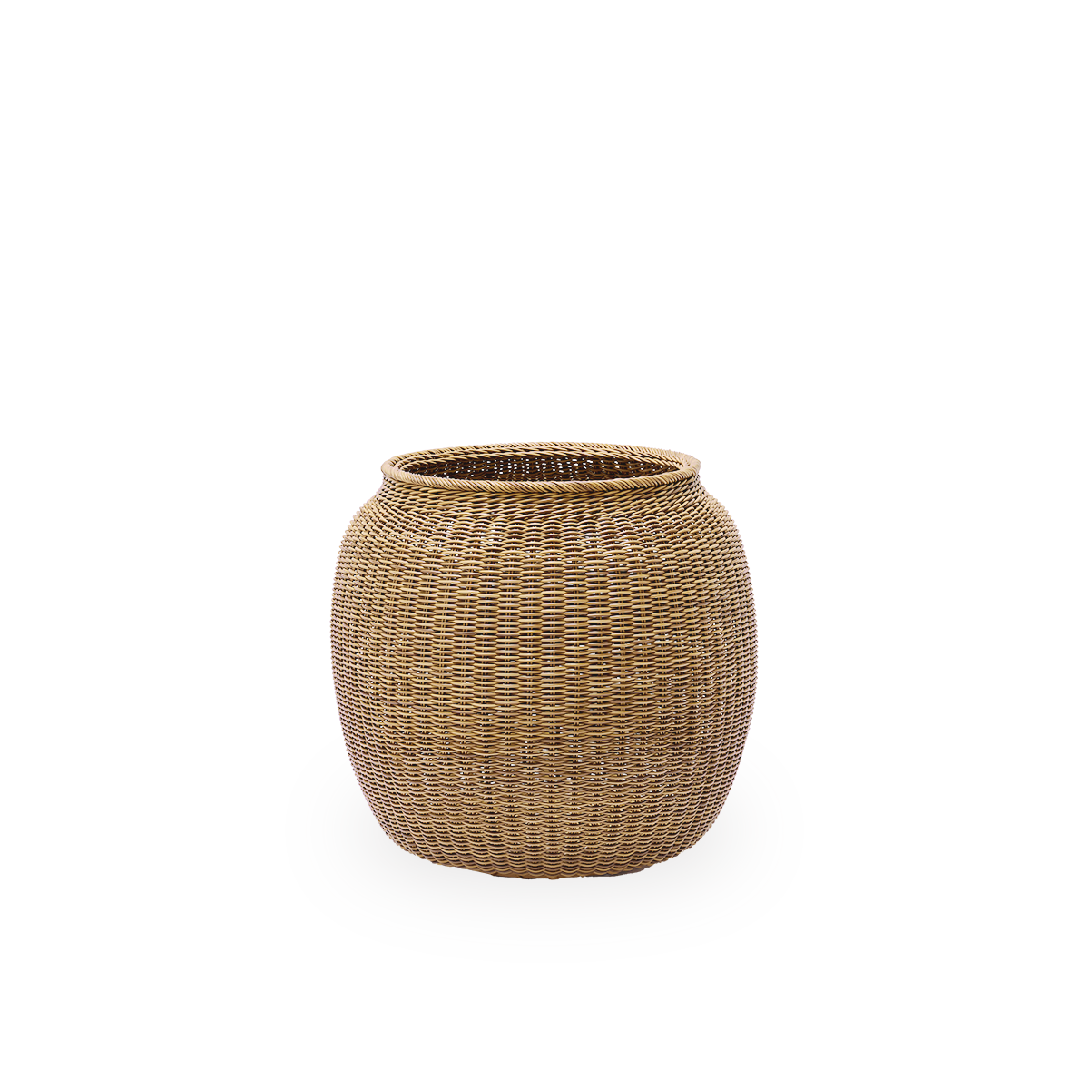 Cesta exterior Alma en color castaño, tejida a mano con 70% de ArtFibre reciclado y 30% nuevo. Ø77 cm.
