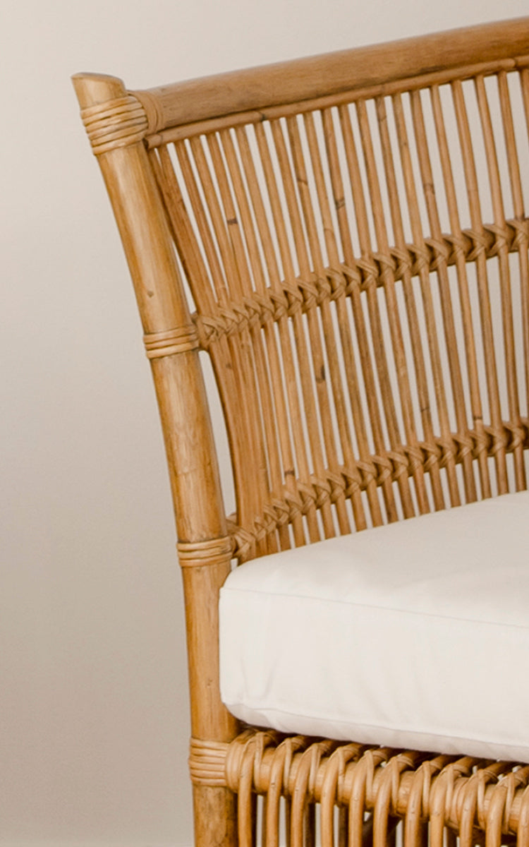 Esta es una imagen de detalle de Donatello sillón lounge en antique rattan.