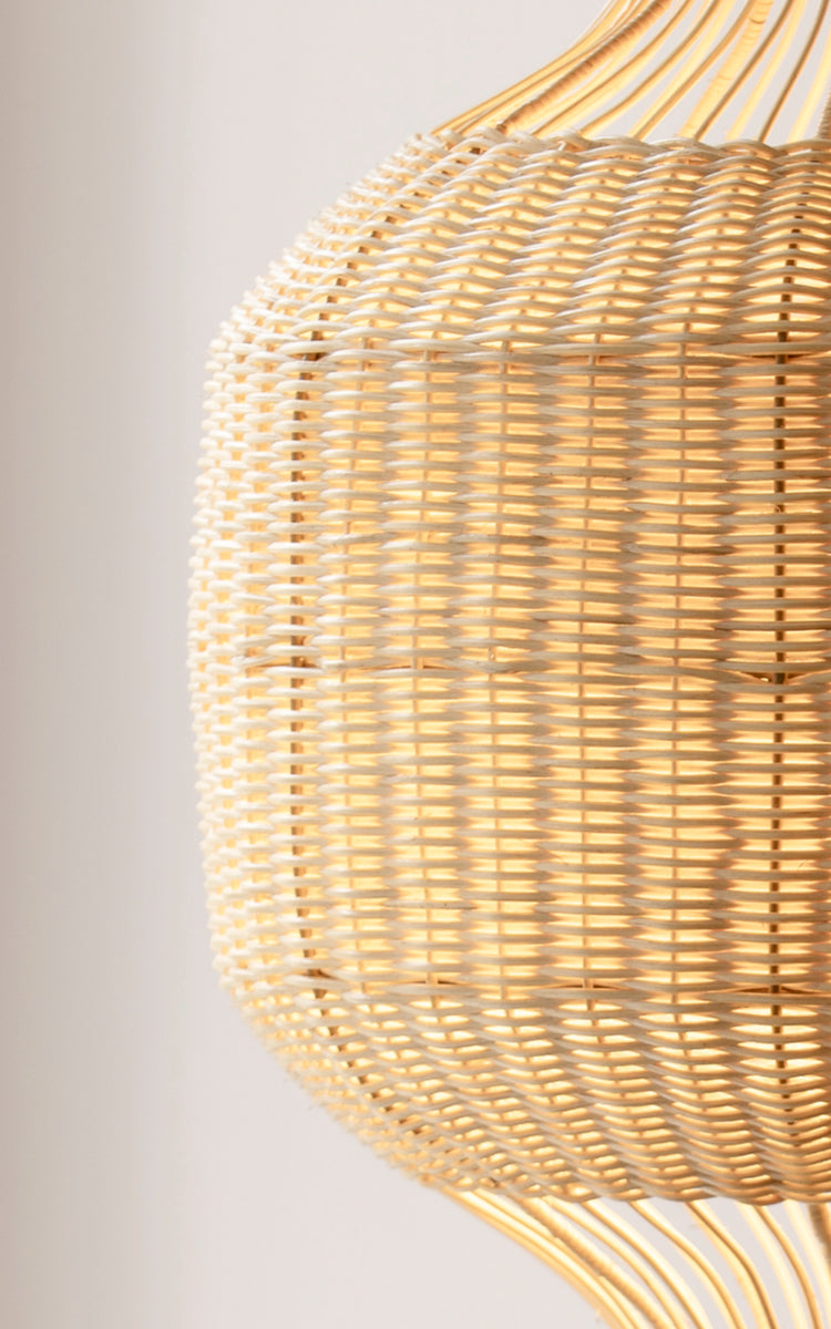 Esta es una imagen de detalle de Hikari pantalla de lámpara en natural core weave iron frame.