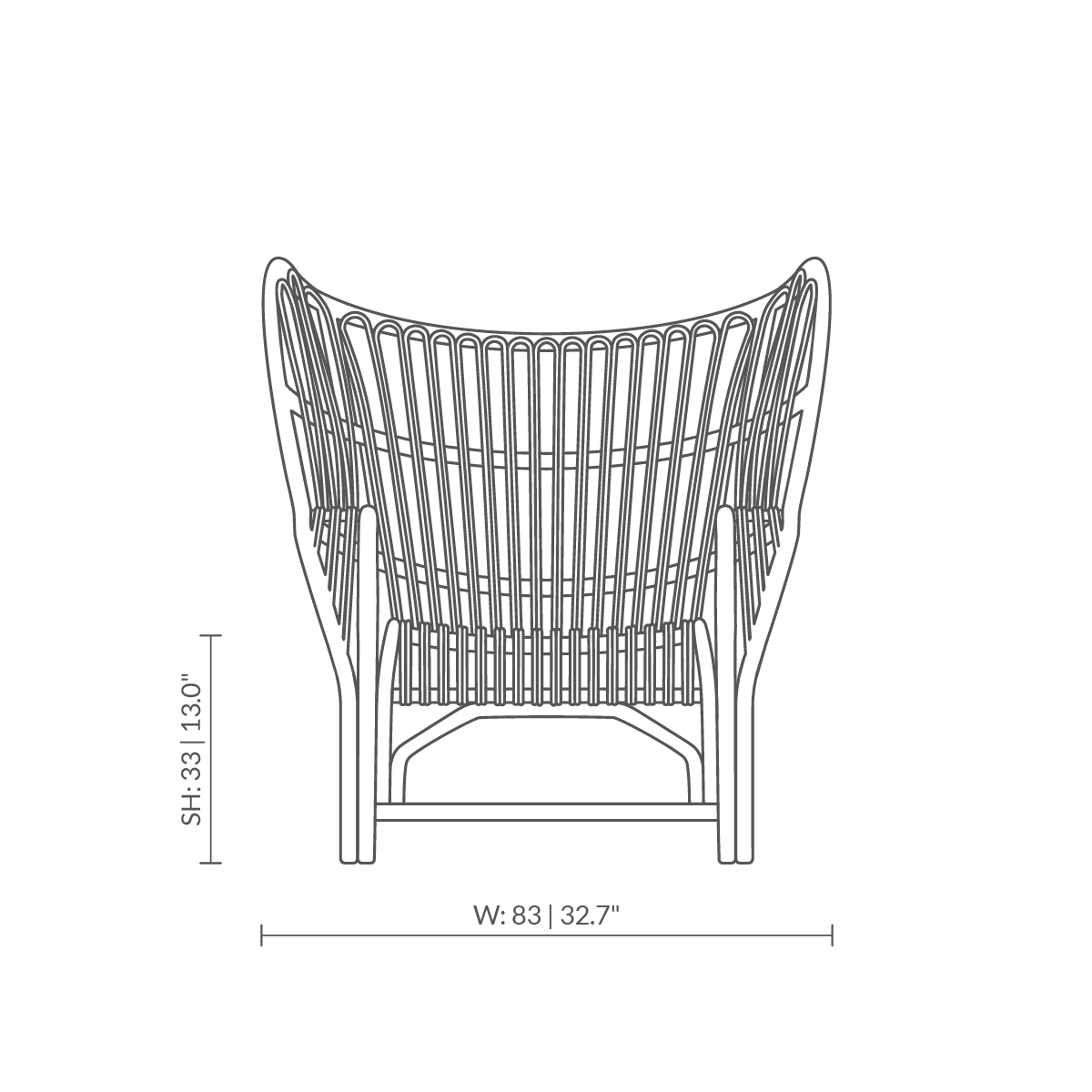 Este es un dibujo dimensional de VB-17 - Teddy Lounge Chair. Dibujo técnico con las medidas del producto.