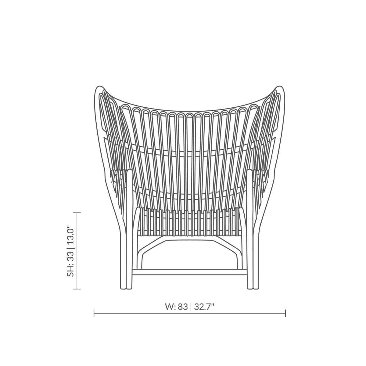 Este es un dibujo dimensional de VB-17 - Teddy Lounge Chair. Dibujo técnico con las medidas del producto.