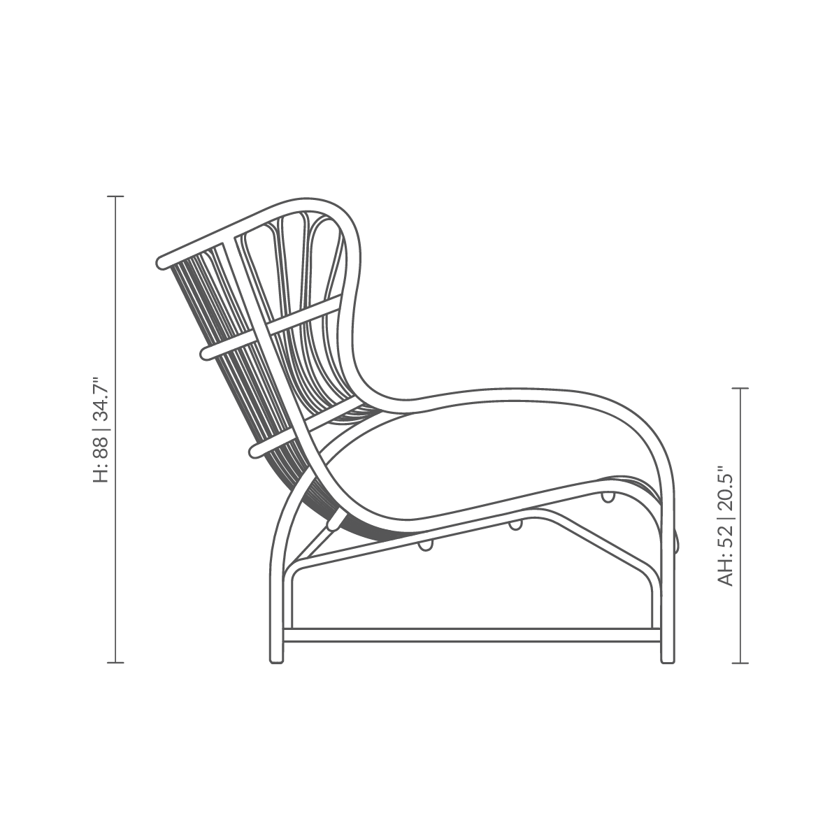 Este es un dibujo dimensional de VB-17 - Teddy Lounge Chair. Dibujo técnico con las medidas del producto.