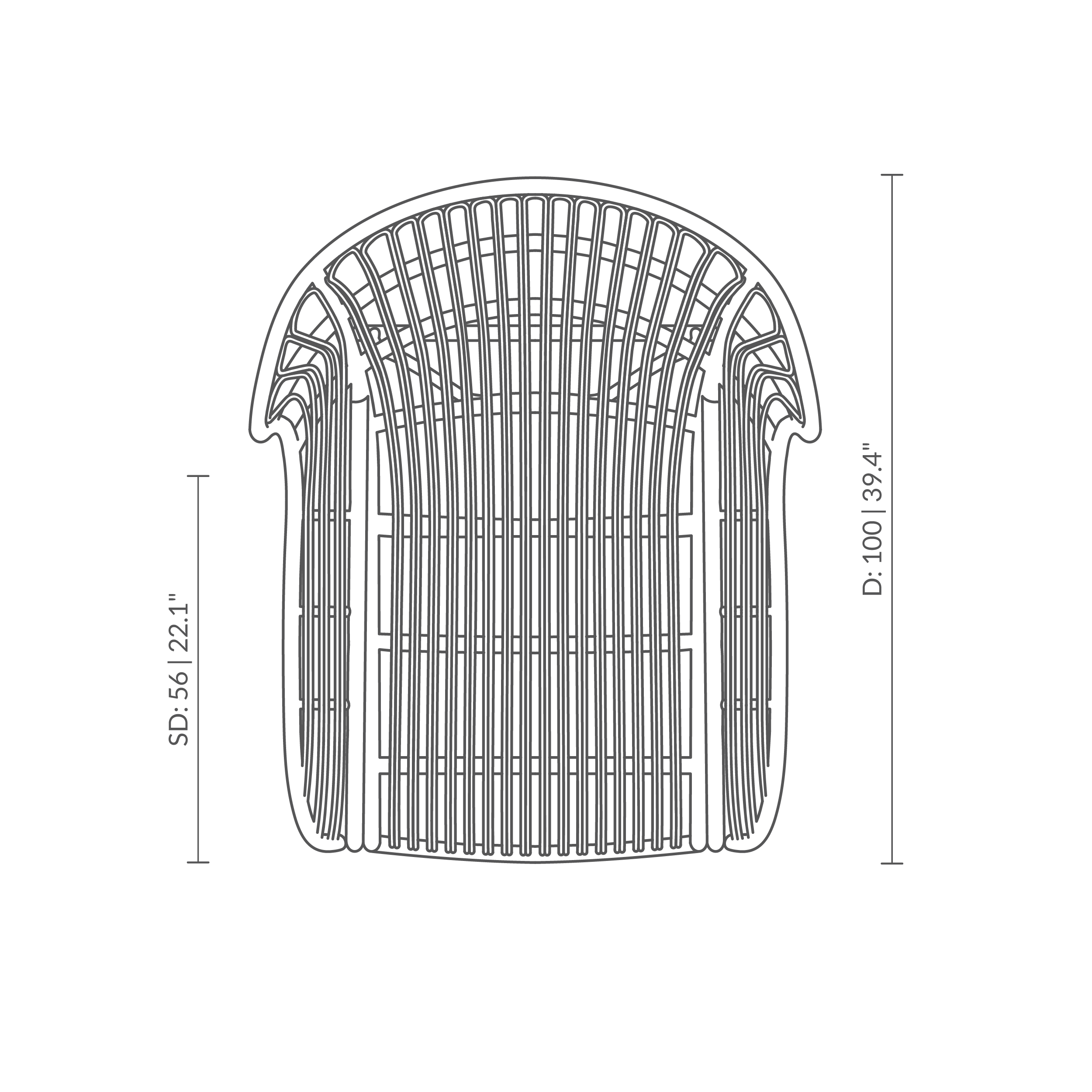 Este es un dibujo dimensional de VB-17 - Teddy Lounge Chair. Dibujo técnico con las medidas del producto.