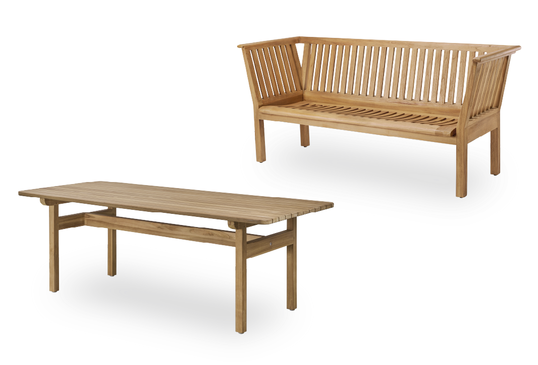 St Catherine teak bench and Tobias teak table by Arne Jacobsen.png__PID:bcdf2939-25c3-4dda-b55a-a74d9fba25e6