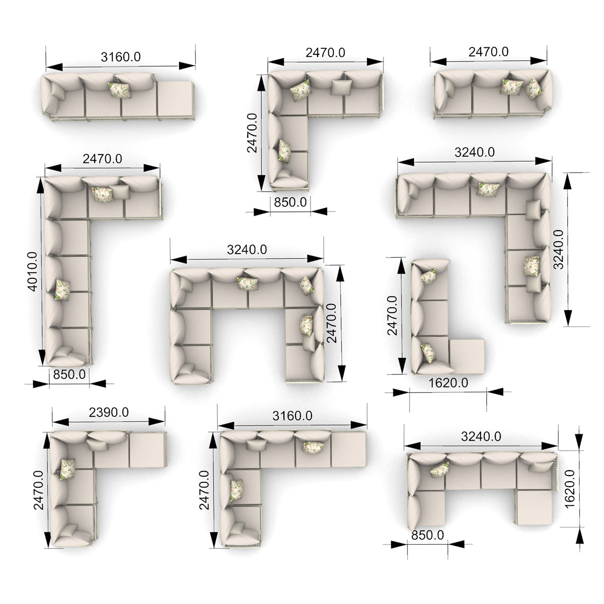 Sofá Maggie | Módulo de puf con cristal